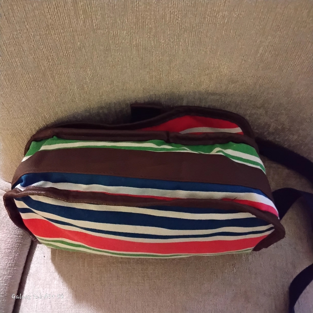 Sloane Ranger Striped Canvas  Front Flap Shoulder/Messenger Bag - Picture 5 of 10
